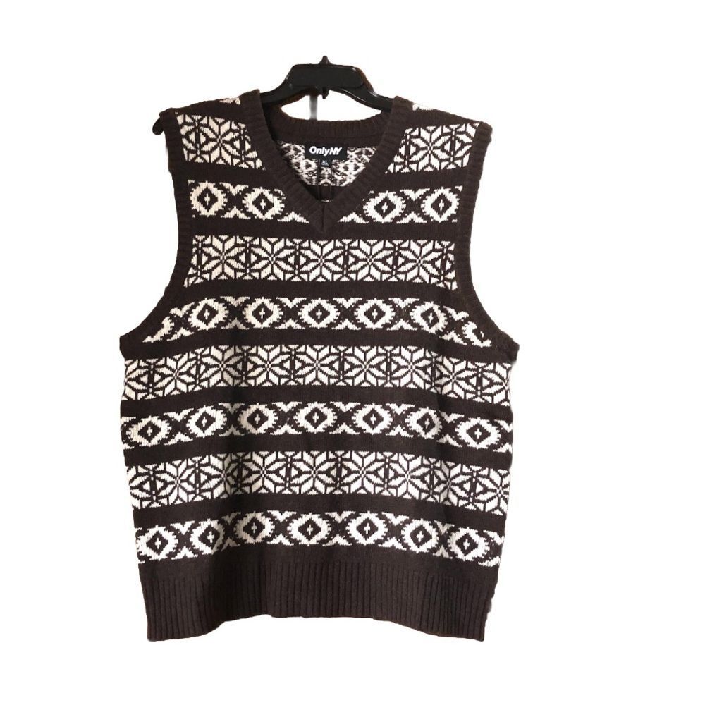 NWT ONLY NY Men’s Fair Isle Striped Lambs Wool Blend V-Neck Sweater Vest - XL